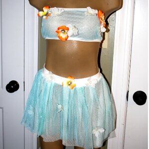 OOAK Green and white fairy - fae costume with silver overlay and flowers